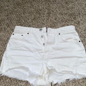 Zara White Distressed Denim Women Shorts size 10
